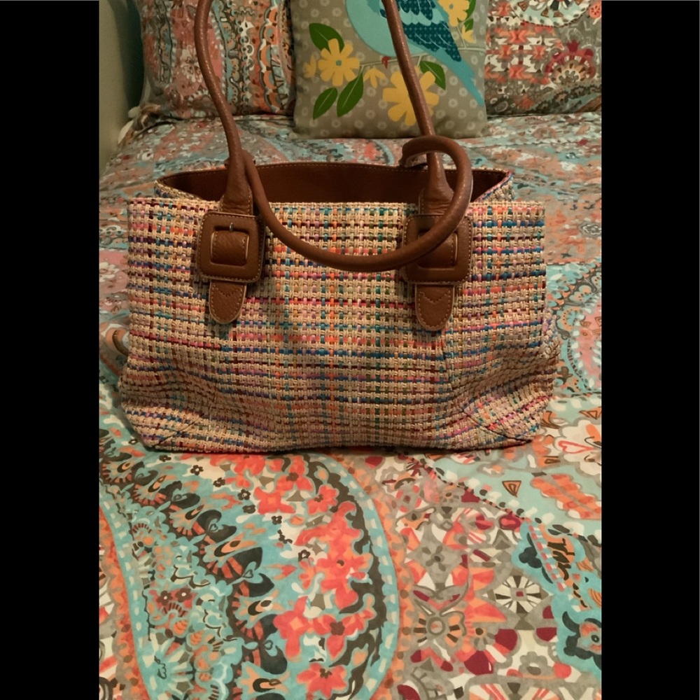 Handbag woven with leather handles new never used